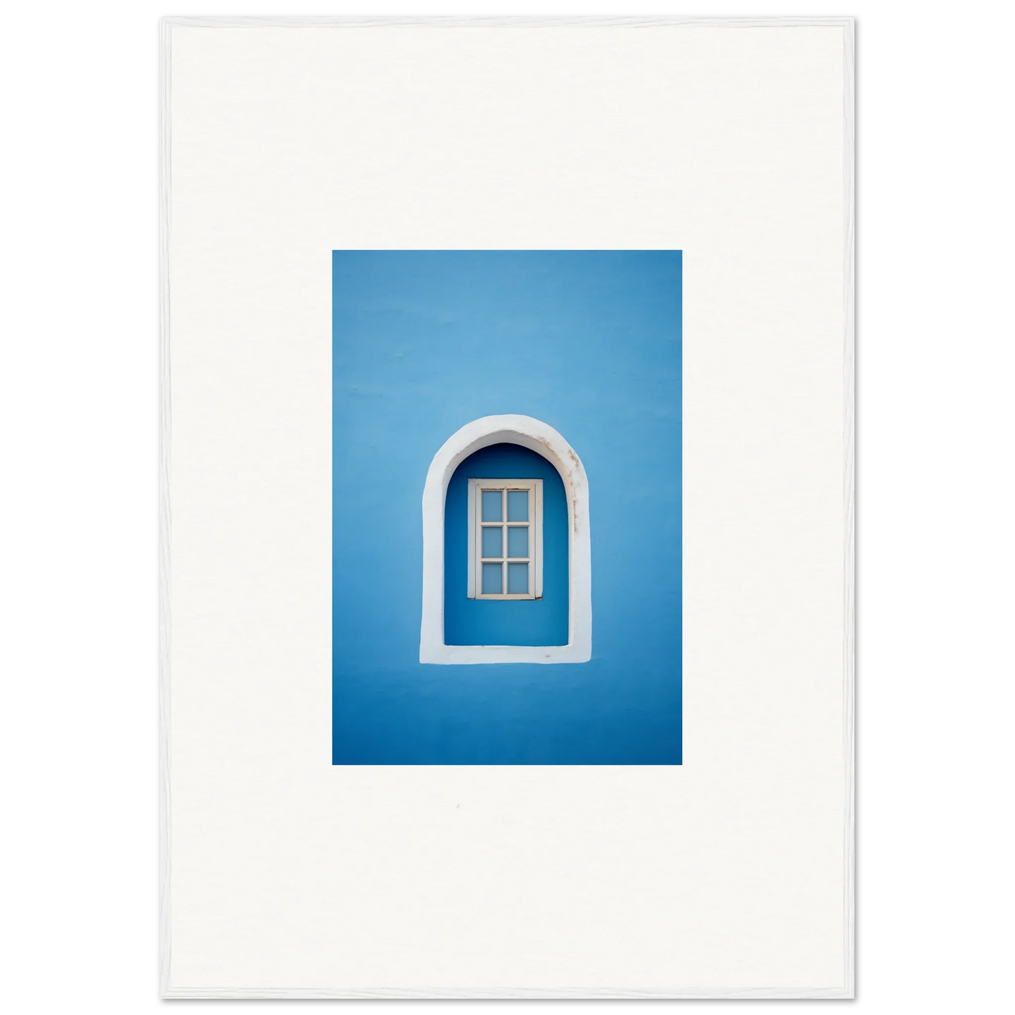 Arched white window frame on a blue wall in Whispers Sky Mosaic special edition art™