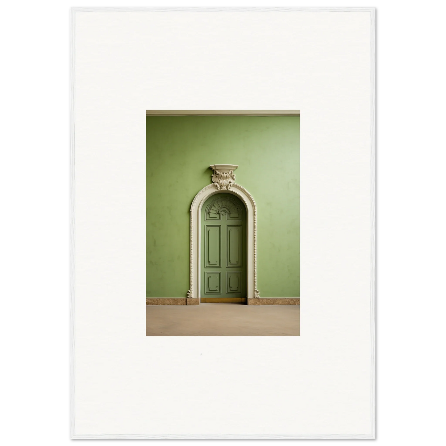 Ornate green door with stonework above, perfect for Verdant Illusion Sphere decor