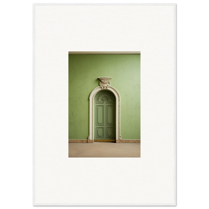 Ornate green door with stonework above, perfect for Verdant Illusion Sphere decor