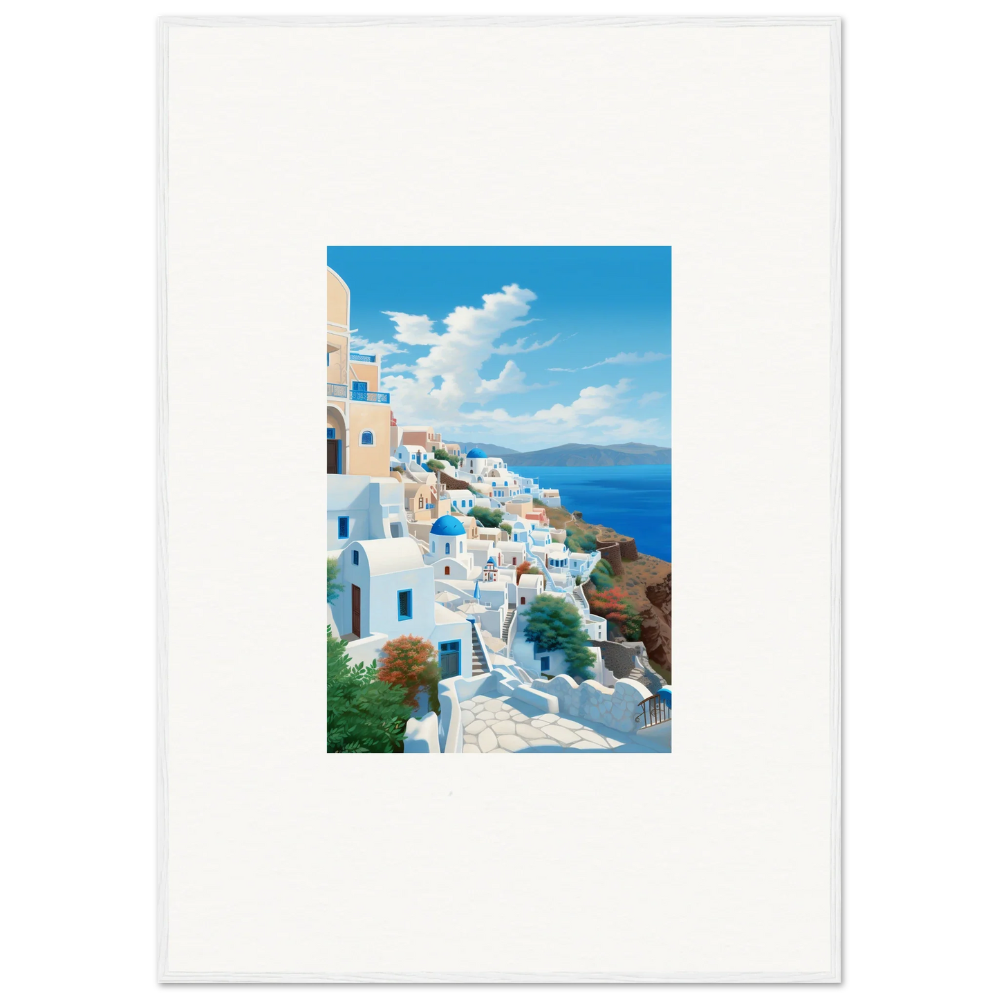 Scenic white-washed Santorini buildings in Sunday Stahl’s special edition art™