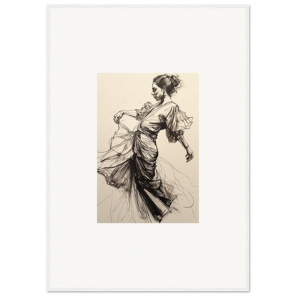 Elegant sketch of a woman in a flowing dress from Ephemeral Ink Serenade framed wall art