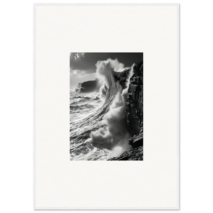 Powerful ocean wave crashing on cliffs in Tidal Curved Reality framed wall art