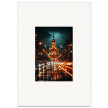 Stunning Illuminated Gothic building in Radiant Urban Reverie framed wall art