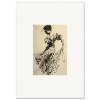 Elegant woman in flowing dress showing dynamic movement for Ethereal Pause Beneath art