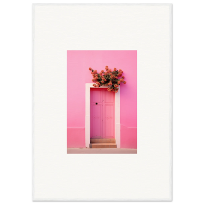 Pink door with red flowers, part of Quantum Pink Serenade framed wall art