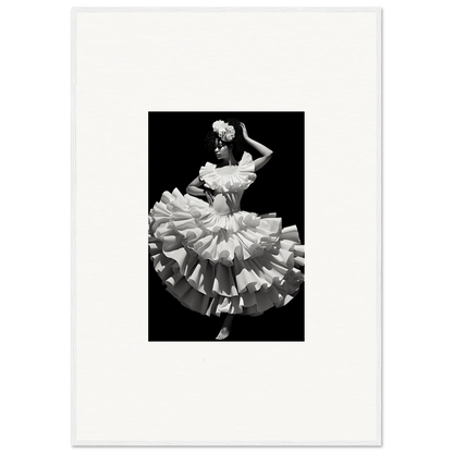 Dancer in ruffled white dress twirling, showcasing Curves Dreamscape Illuminated art™