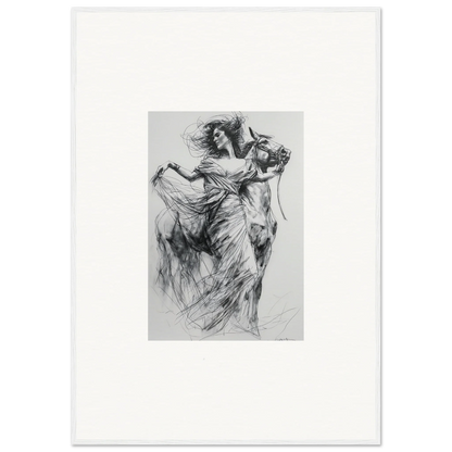 Dynamic charcoal sketch of a figure in flowing fabric for Equestrian Ether Euphoria