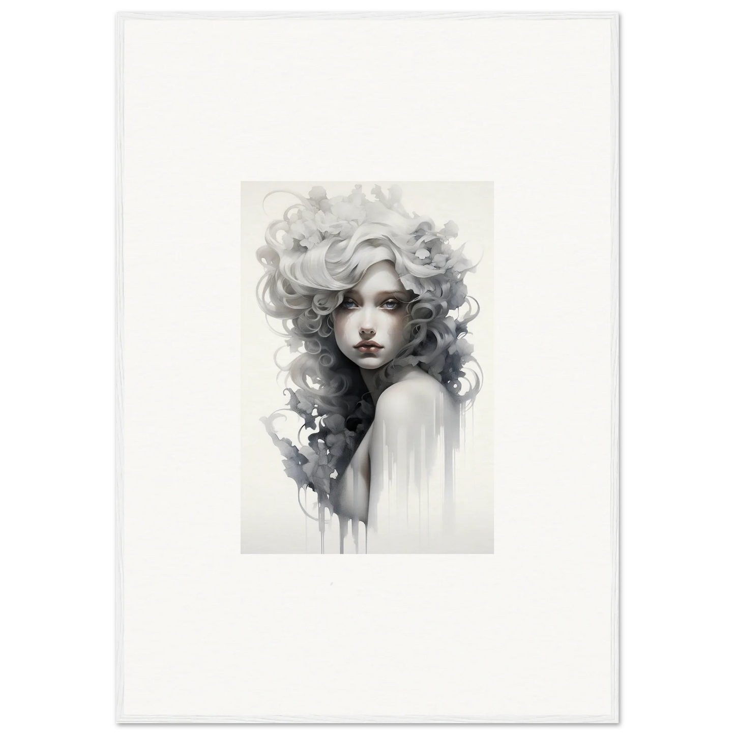 Black and white artistic portrait with flowing hair, part of Visions Veil Morphling collection