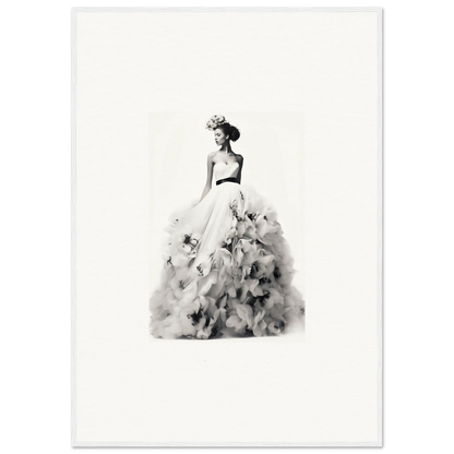 Elegant black and white watercolor of a figure in a ballgown, Dreams Bloom Eternal framed art