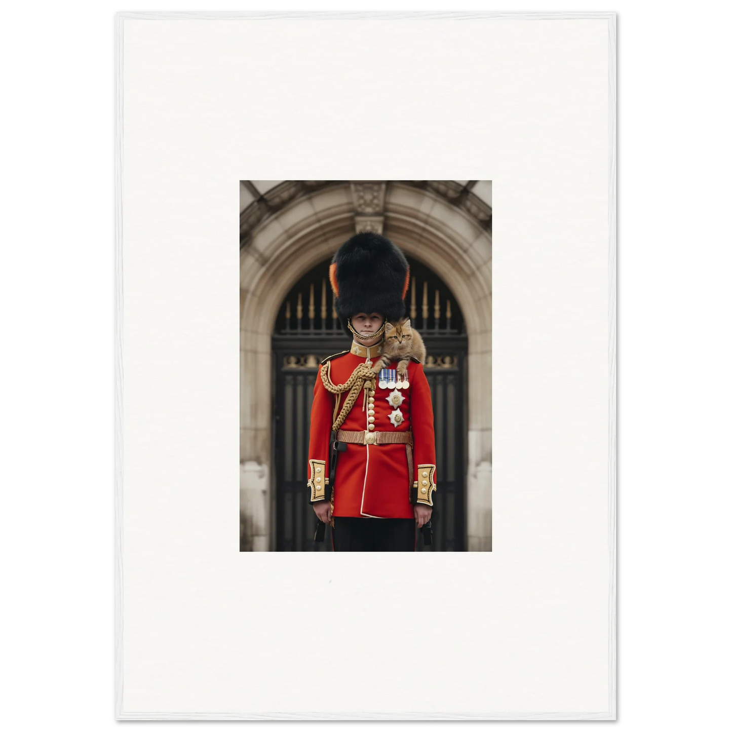 Royal Guard in bearskin hat and red tunic featured in Royal Red Reverie art piece