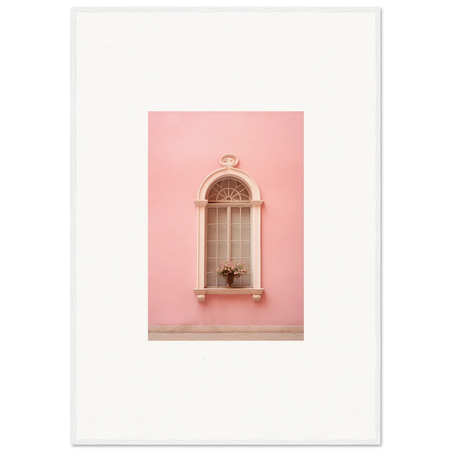 Arched window with intricate details on a pink wall from Pinky Flora Portal