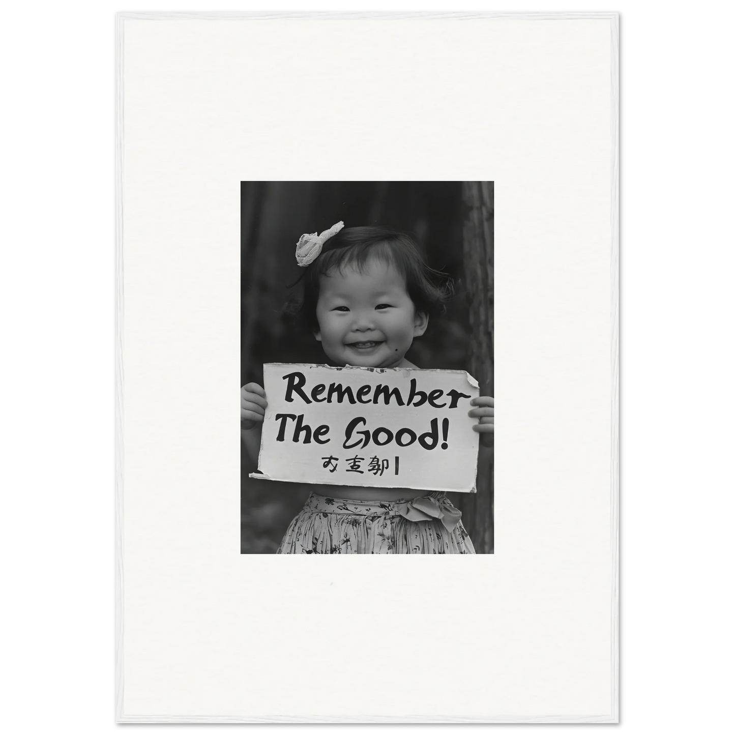 Black and white photo of Remember The Good sign from Innocent Memory Echoes special edition art™