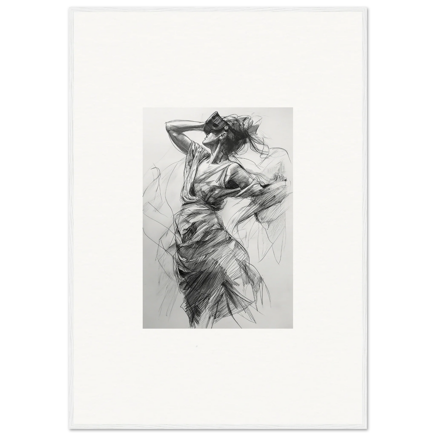 Expressive charcoal sketch of dynamic figure in flowing fabric from Veiled Revisionist Muse