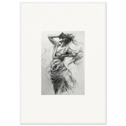 Expressive charcoal sketch of dynamic figure in flowing fabric from Veiled Revisionist Muse