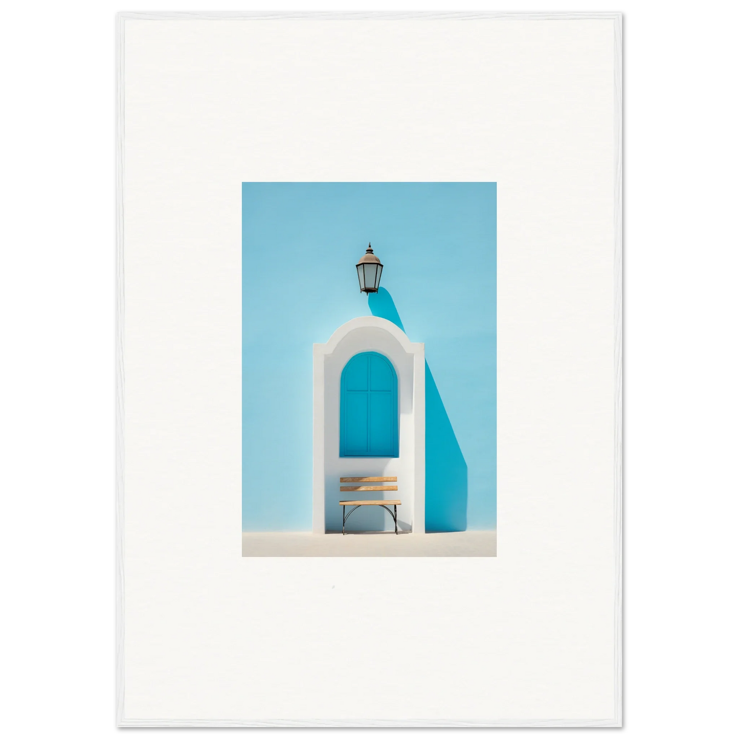 White arched doorway with lantern from Ethereal Mediterranean Pause framed wall art