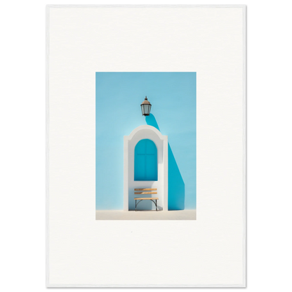 White arched doorway with lantern from Ethereal Mediterranean Pause framed wall art