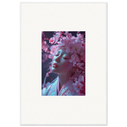 Ethereal canvas print of a face blended with cherry blossoms for dreamy room decoration