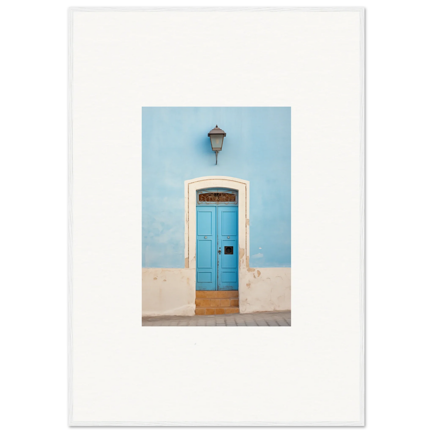 Bright turquoise door with white trim, featured in Surreal Azure Vesaurrezz art