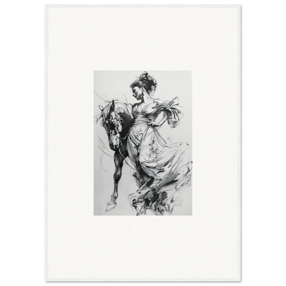 Black and white sketch of a person on a horse for Stardust Morph Whimsy framed wall art