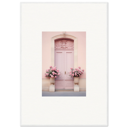 Pale pink ornate door with floral decor, perfect for Rosy Cosmos Gateway framed wall art