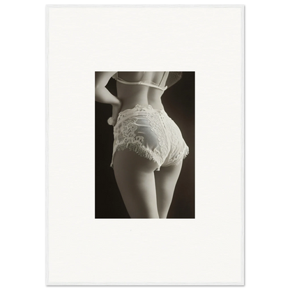 Lace-trimmed white lingerie shorts on a feminine figure for Transcendent Allure room decoration