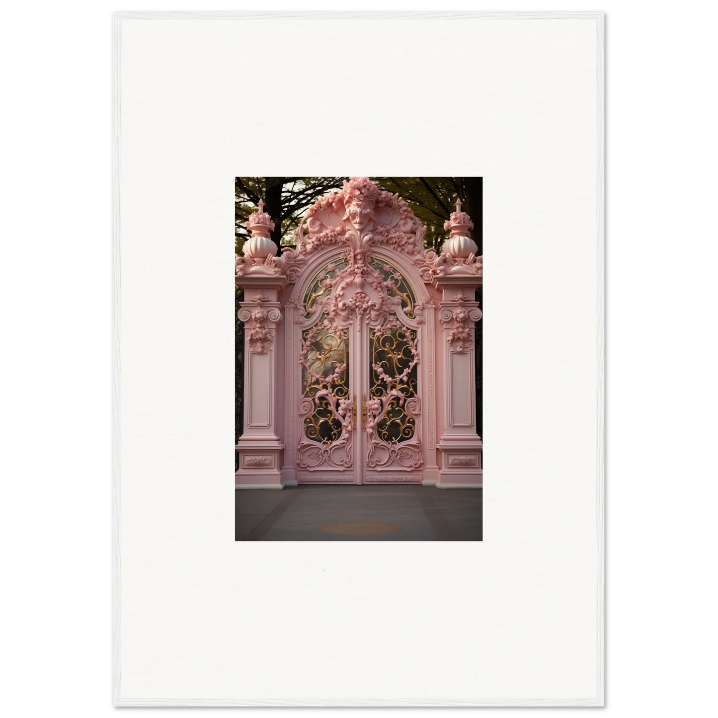 Ornate pink Baroque double doors highlighting Opulent Doorscape Divinity art style