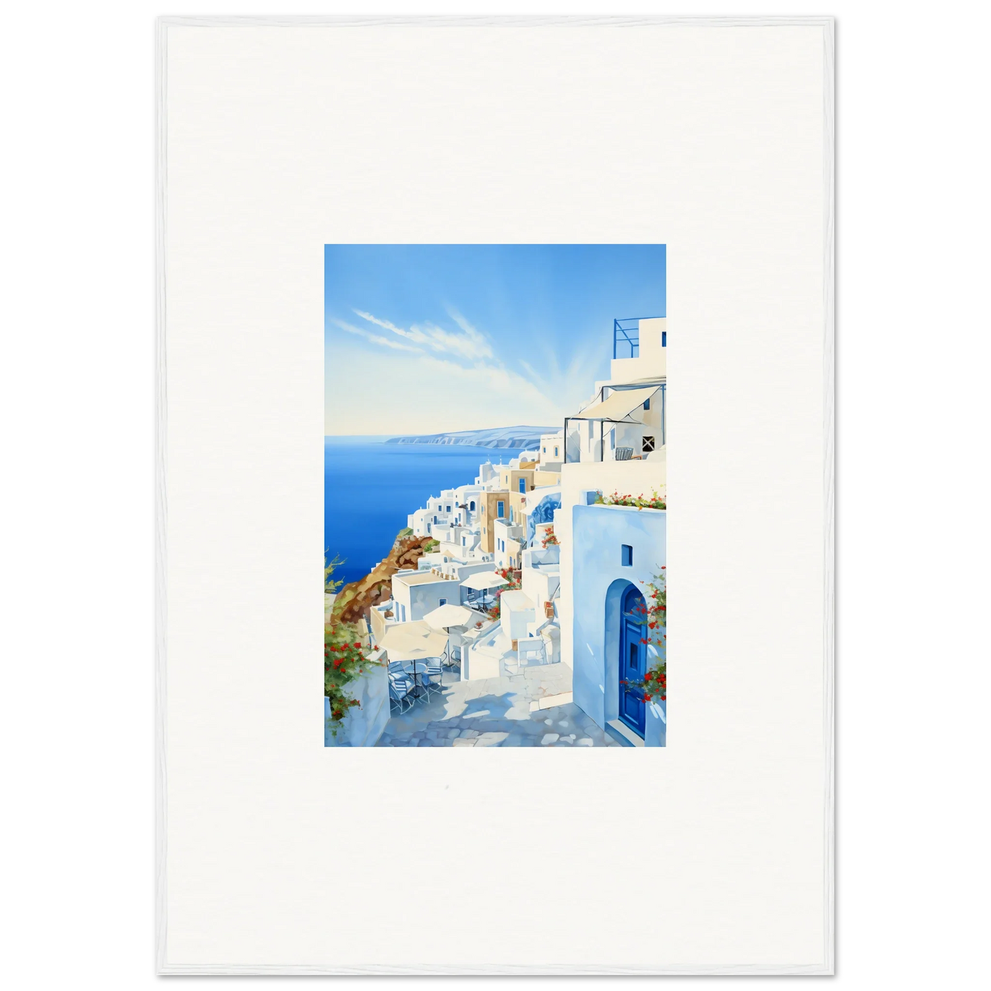 White-washed buildings and blue domes in Santorini, featured in Mediterranean Serenity Remastered