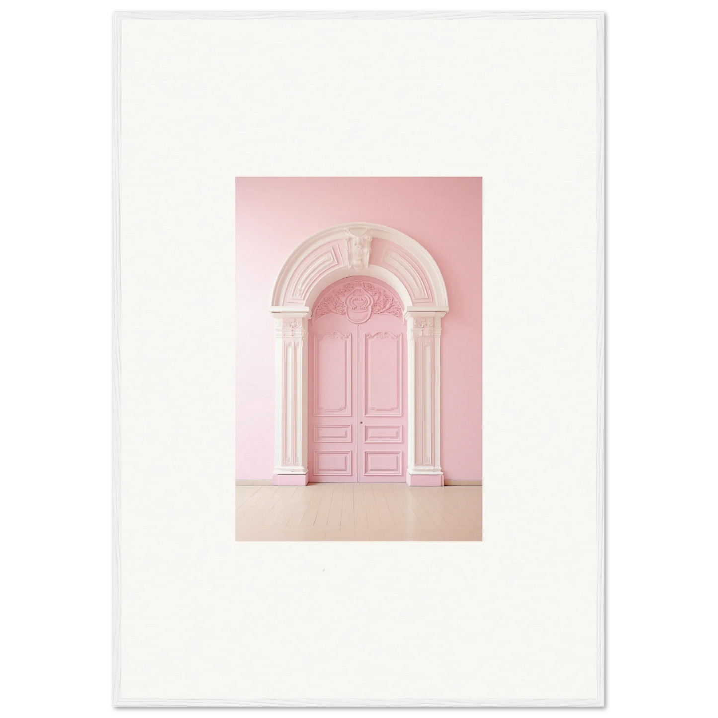 Pink arched doorway art with ornate molding, part of Portal Fantasies Unfurled collection