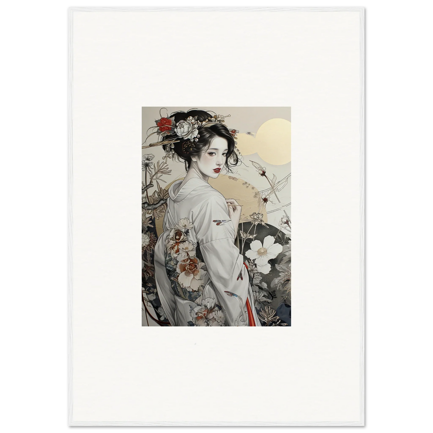 Traditional Japanese artwork of a geisha in a floral kimono for Daydream Blossom Wistitudes