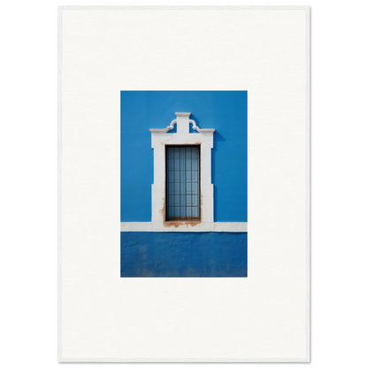 Framed wall art of a white window with bars, inspired by Liquid Azure Quest