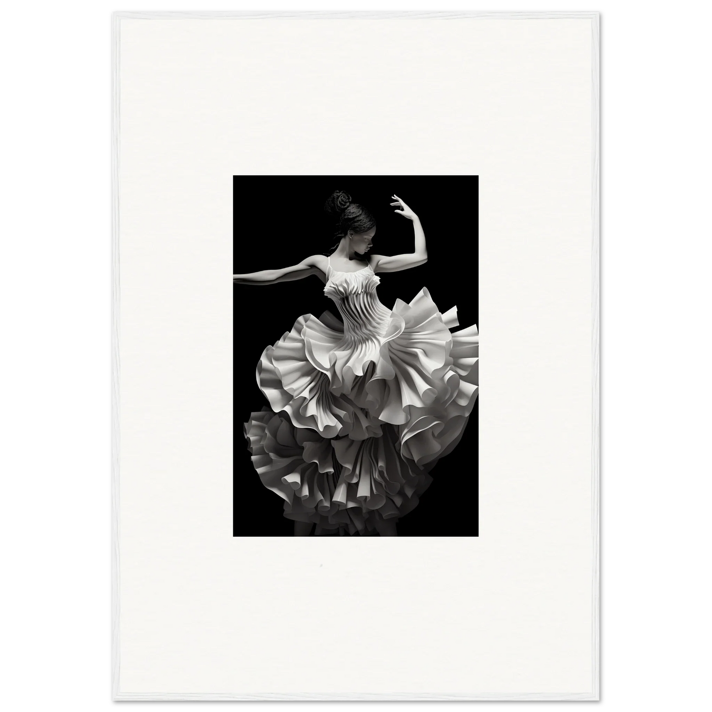 Flamenco dancer in ruffled white dress, part of Tangled Luminous Laces special edition art™