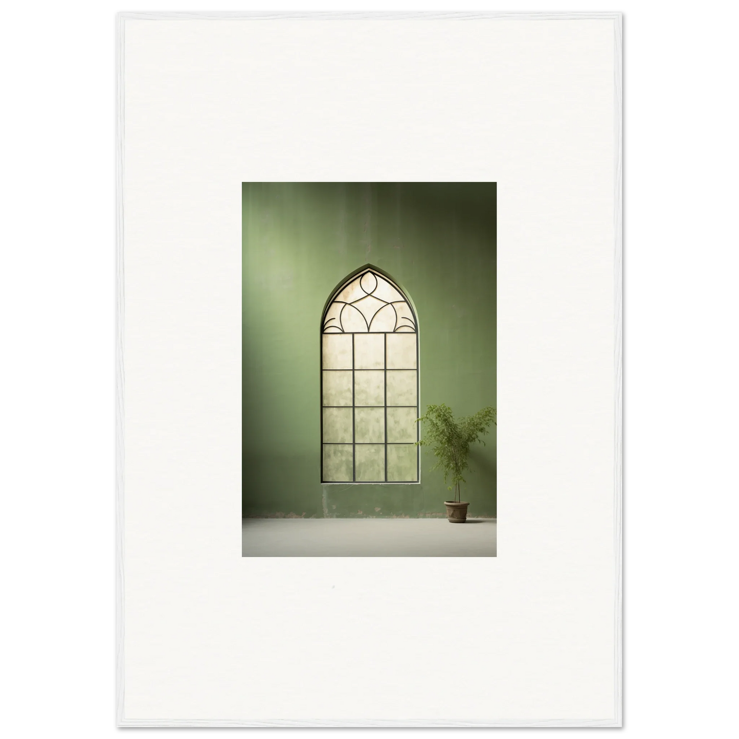 Gothic-style arched window with lead dividers in Green Crescent special edition art™