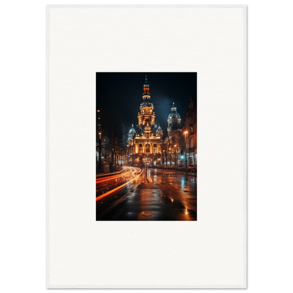 Illuminated historic church with ornate towers, part of Midnight Highway Mirage special edition art™