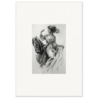 Expressive black and white sketch of a horse and rider for Ephemeral Journey Grafikermania