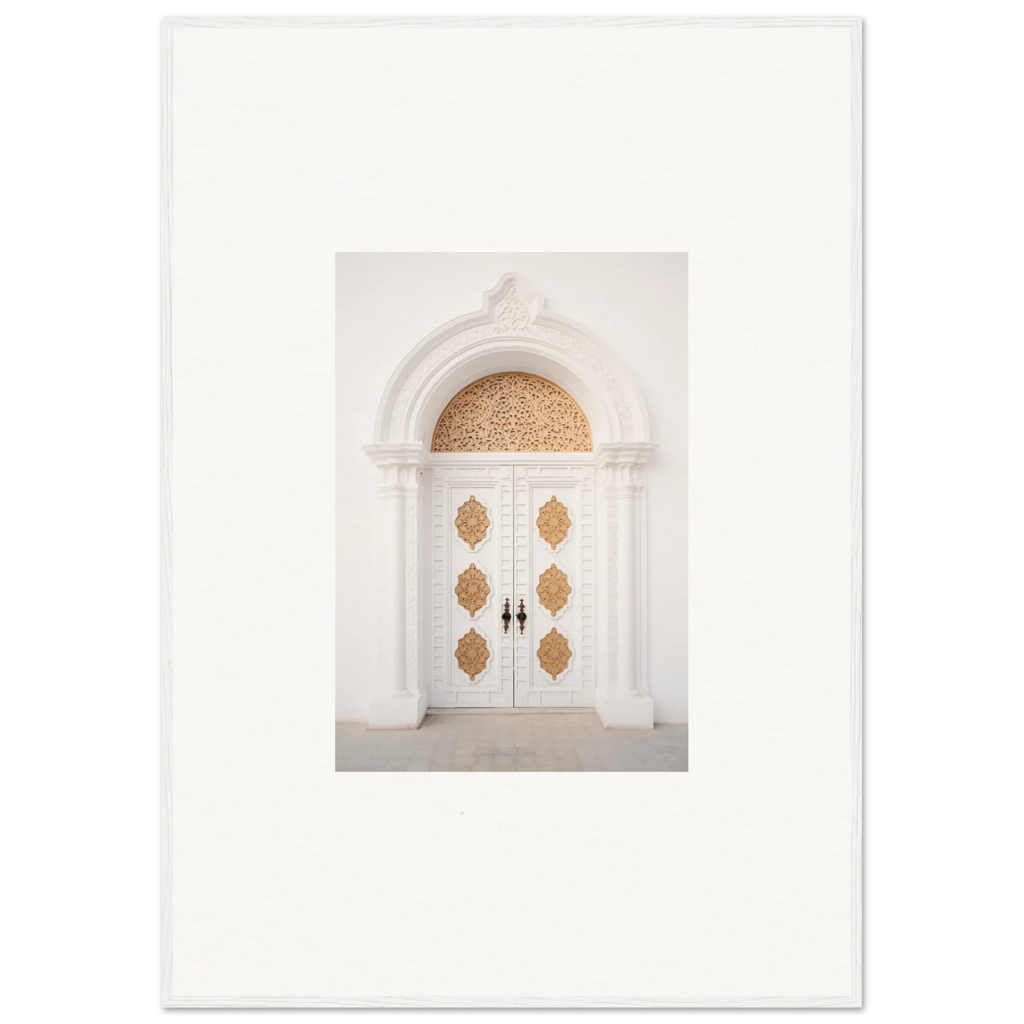 Elegant white double doors with gold design from the Gilded Mirage Passage collection