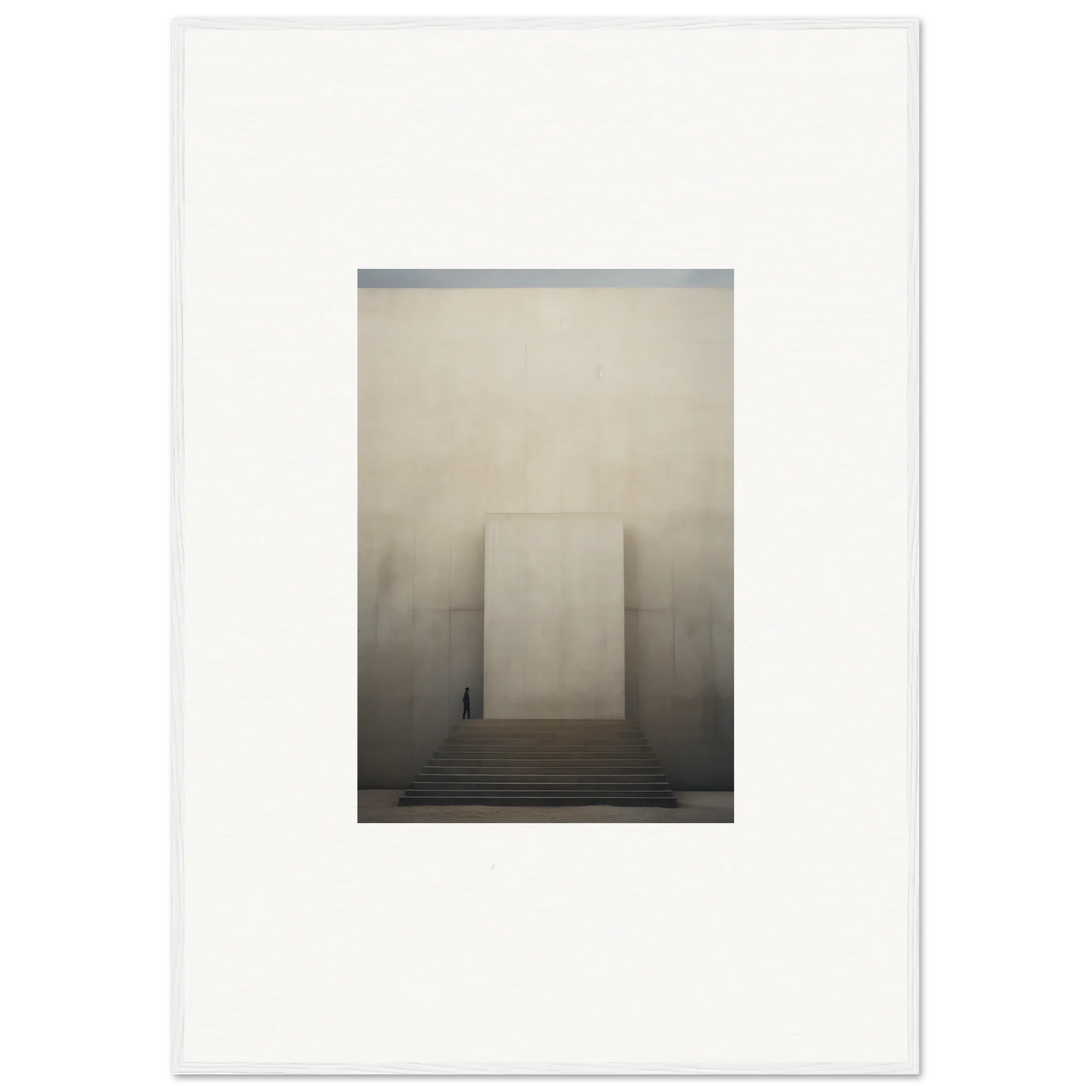 White monolith on stairs in misty scene, showcasing Portal Eventide Abstract art