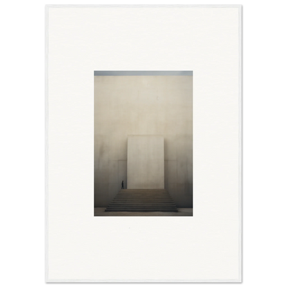 White monolith on stairs in misty scene, showcasing Portal Eventide Abstract art