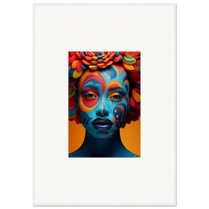 Vibrant portrait of a person with colorful face paint for wall art in Vivid Visage