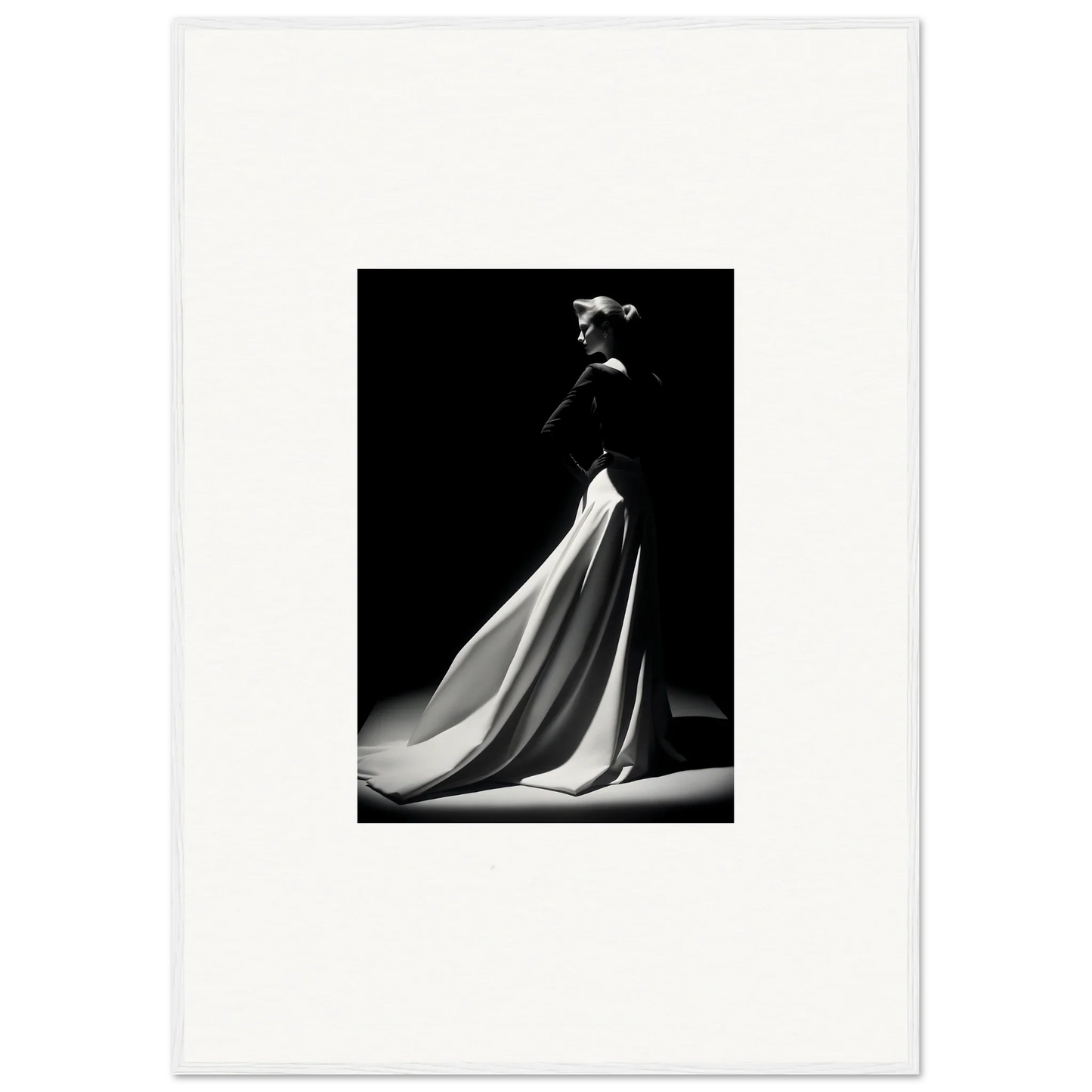 Dramatic black and white photo of a flowing gown from the Veiled Monochrome Journey