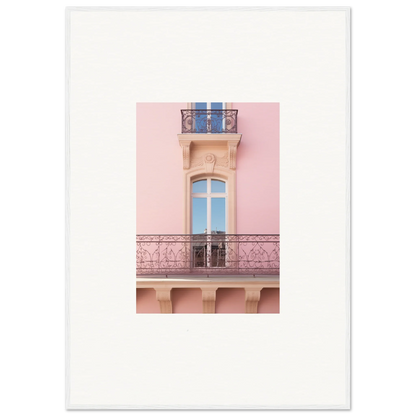 Elegant pink balcony with ornate railings from Dusky Dream Balustrade framed wall art