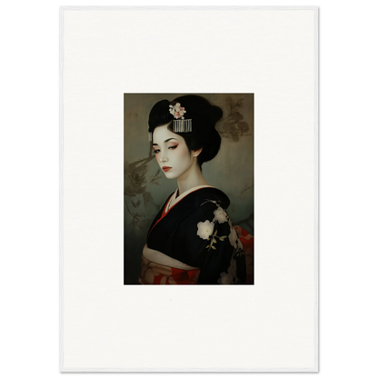 Portrait of a geisha in black kimono, a part of Cherry Dream Surrealism collection