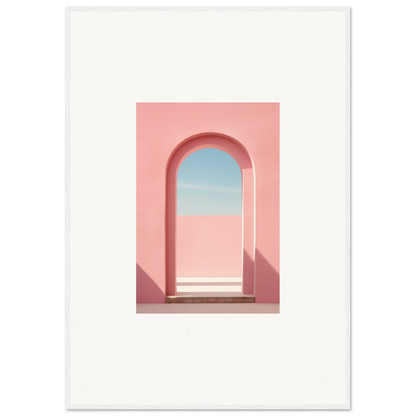 Pink arched doorway with blue sky view in Echo of Horizons framed posters art™