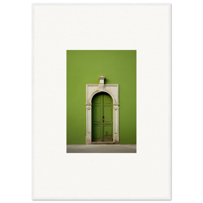 Green wooden door in stone archway frame from Green Origins special edition art™