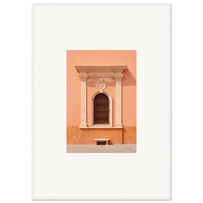 Ornate arched window with columns on peach wall from Silent Sunset Oblique framed wall art