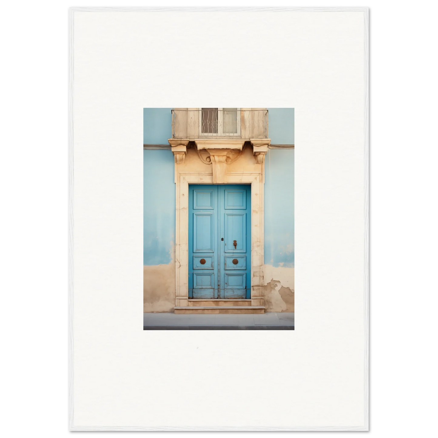 Turquoise wooden door with ornate stone trim in the Ephemeral Dreamscape Doorway