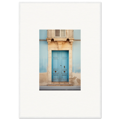 Turquoise wooden door with ornate stone trim in the Ephemeral Dreamscape Doorway