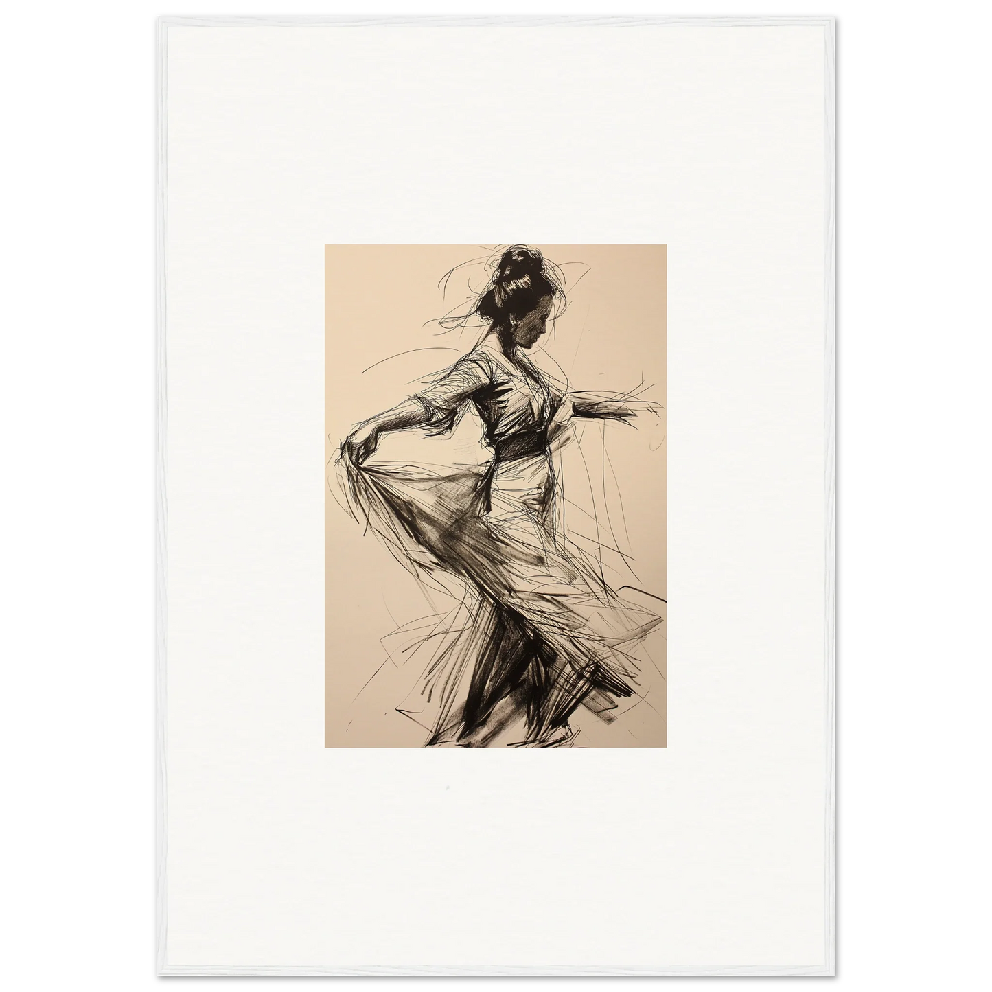 Charcoal sketch of a dancer in motion, part of Ephemeral Motion Whispers special edition art