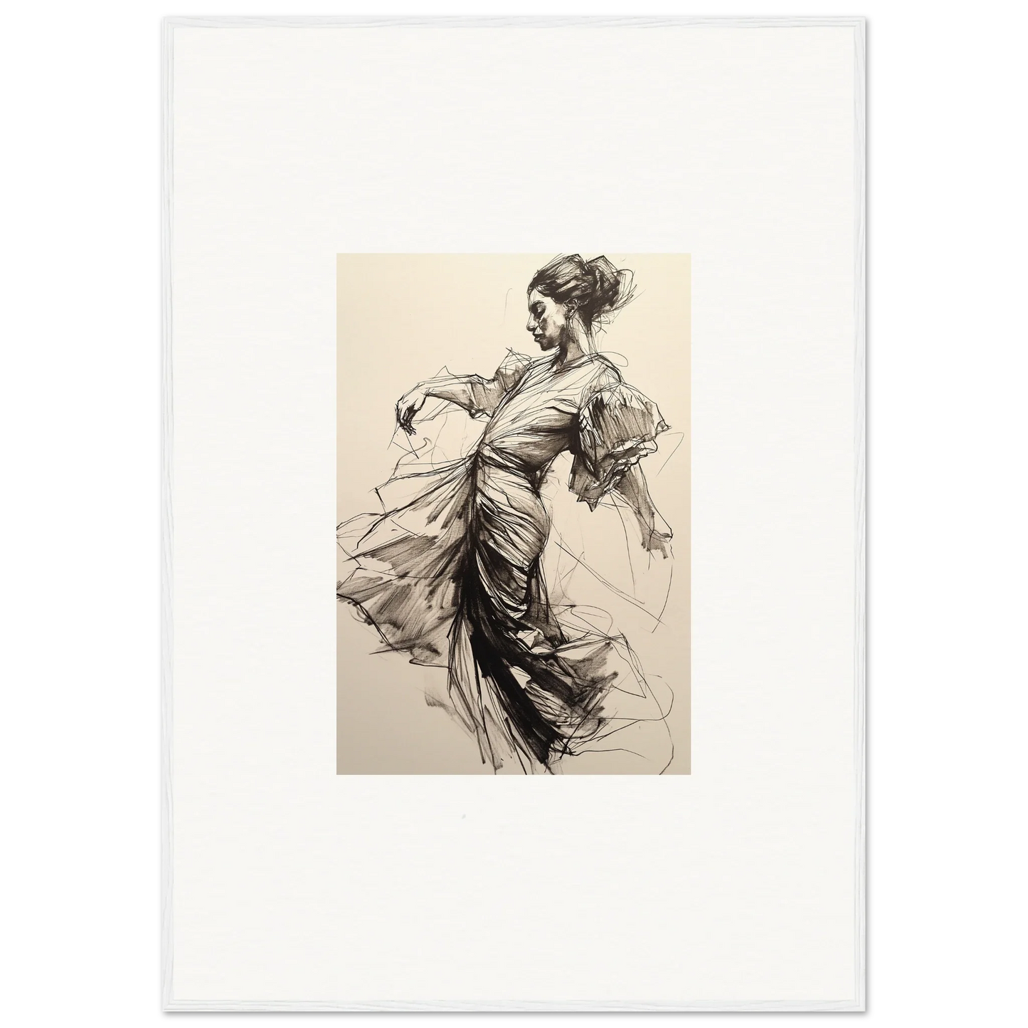 Elegant sketch of a dancer in flowing dress, Whirling Midnight Form special edition art™