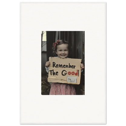 Handwritten sign says Remember The Good on a Smiles Forlornly Singing art piece