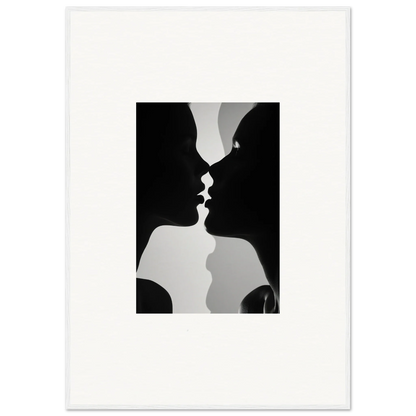 Black and white silhouettes nearly kissing in Nouveau Love Symphony framed wall art